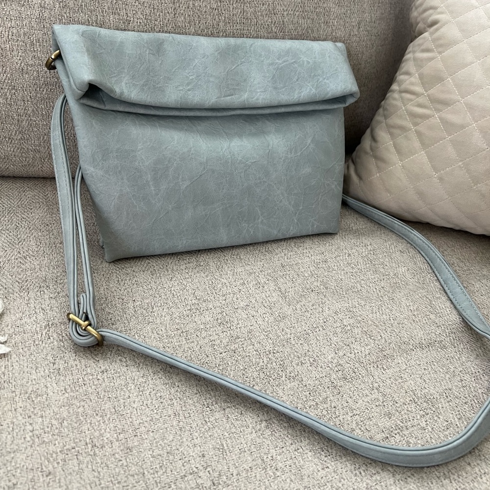Beautiful slate blue crossbody purse from Anthropologie.